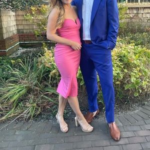 Sophia Strapless Midi Dress in Pink by MORE TO COME